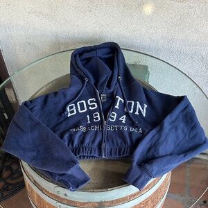 Forever 21 Navy Blue Boston Cropped Hoodie